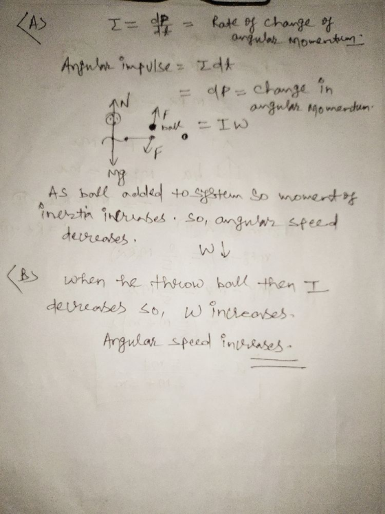 I= P - Rate of change of angular Momentum Angabere impulse - Idd AN - dp-change in angular gomendan ball Iw M As ball added t