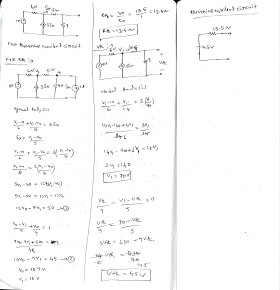 S 5 13 -13.51 the vening equilent circuit eth Lo 13.5. Rth 213.52 For thevening equilent circuit Uth 2 EN v, og HSV For eth y