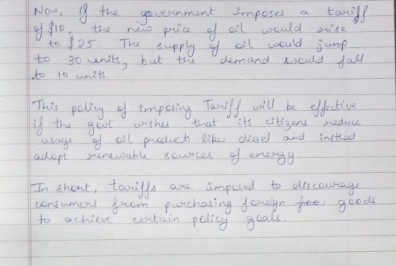 Now, if the overnment imposes a tariff of 810, the new price of oil would suze to $25. The supply of oil would jump to 30 uni