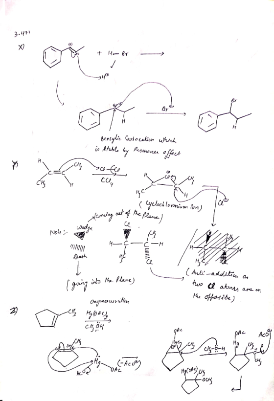 3.471 HB1 - Benzylie Carbocation which is stuble by Rescuence effects соч afe es MC ( Cycloch loronium ion) laming out of the