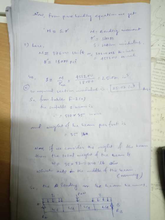 Now, from pure bending equation we get M= s.o M=Bending mona o- stress 2) here, s=section modulus. - inch. ME 37600 lift on 3