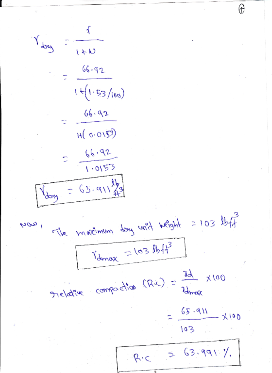 n borg law 66.92 1+(1.53/10) 66.92 it 0.0153) - 66.92 1.0153 = 65.9114 The moremum dory unit weight = 103 db pa . dmaxe = 10