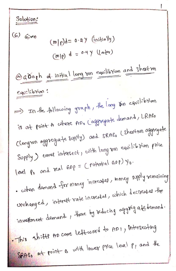 Solution: 6) Given (m/pds 0.2 y (initially) CMID) d = 0.4 y llater) short wn @ G Daph of initial long sun equilibrium and equ