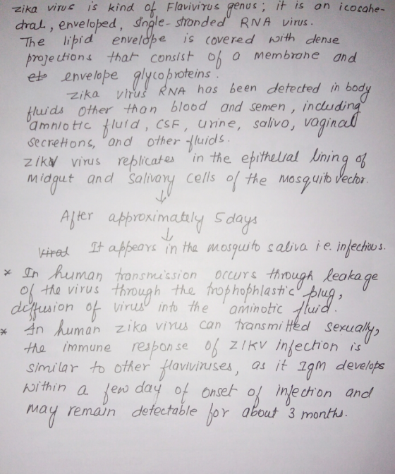 zika virus is kind of Flavivirus genus; it is an icocahe- chral , enveloped, ngle- sthronded RNA virus The libid enveldpe is