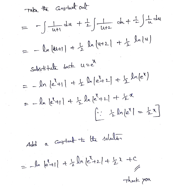 Take the Constant out = fut du + J Letz dut & Jt du = -ln (kets + t In (utz | + z ln 14) substitute back user =- ln lentila z