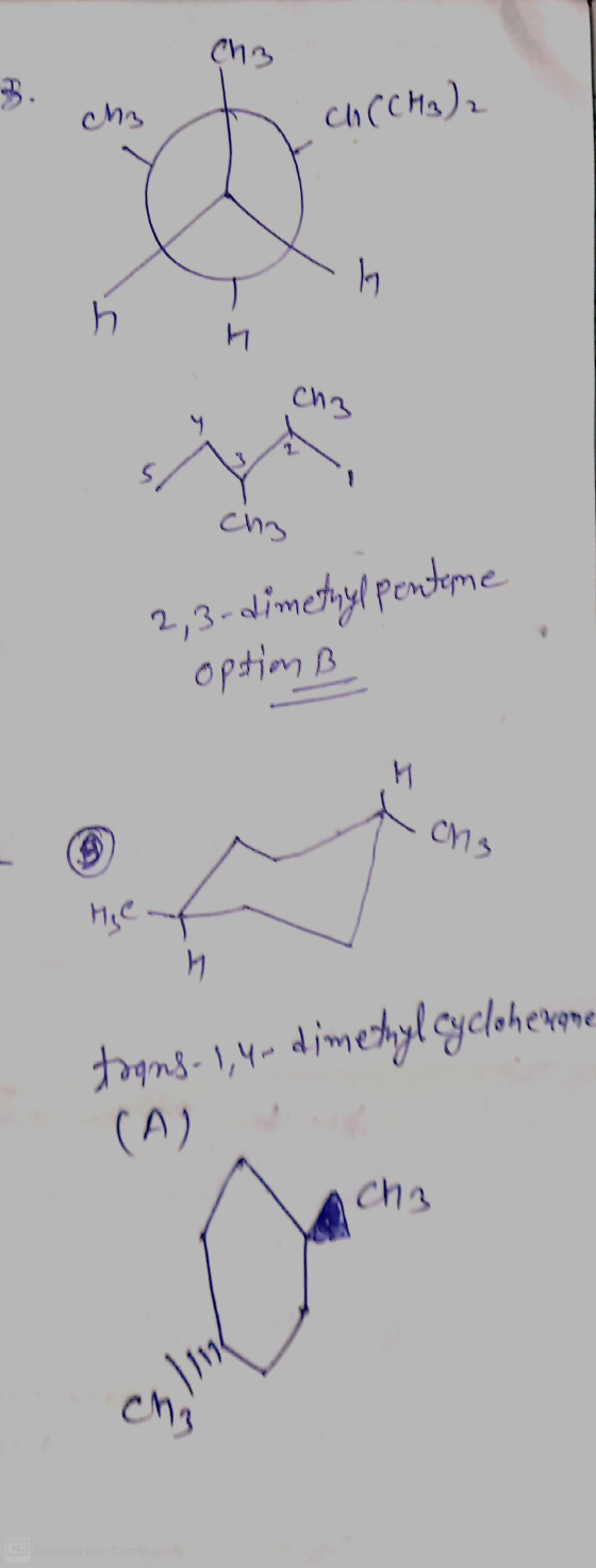 - Cha ch(CH3)2 chz 2,3-dimethyl penteme option B Mylne toqn8-1,4-dimetylcyclohexene (A) cha