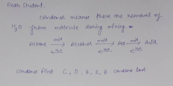 Dear, Student, Condense meanse there are removal of H₂O from molecule during mixing a oxid - a Alcohol Alkane on oxid Ald oxi
