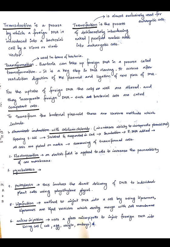 > is almost exclusively used for Transduction is a process Transfection is the process eukaryotic cells. by which a foreign D