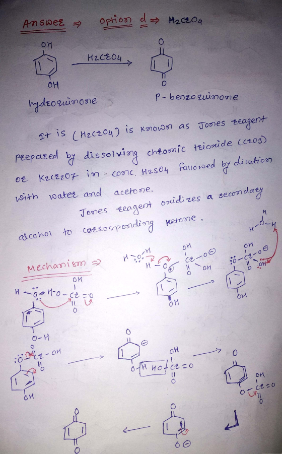 Answee → option da H2CE04 OH H2CRO4 OH 0 P-benzoquinone hydeo ruinone It is peepared by dissolving dilution by DE (H2C204) is