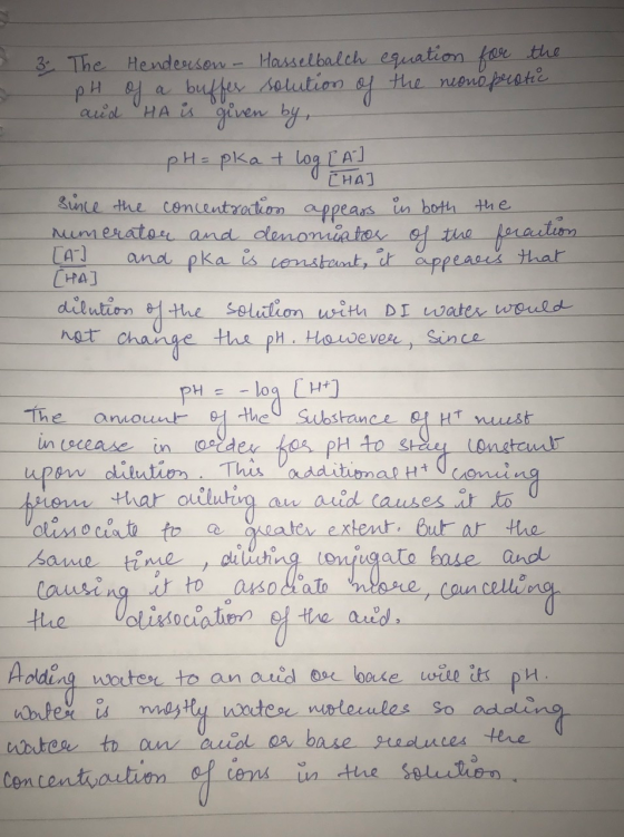 Y - 3 CHA The Henderson - Hasselbalch equation for the . pH of a buffer solution of the neono protic and HA is given by pH =
