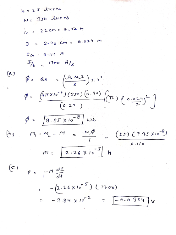 h = 25 turns 350 turry in. 22cm = 0.22 m 0.024 m 2-40 cm I in Elt 0110 1700 Als & 0 2 I Mo Ng I 2 BA - ) , R o (417x10?)(350)