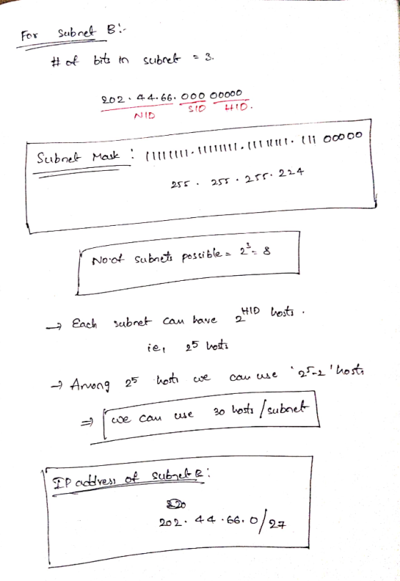 - For Subret Bi- # of bits in subred - 3. 202.44.66. 000 00000 SID 1110. u ltllllllll.lli 00000 Subrebe Mask : M 255.255.255.