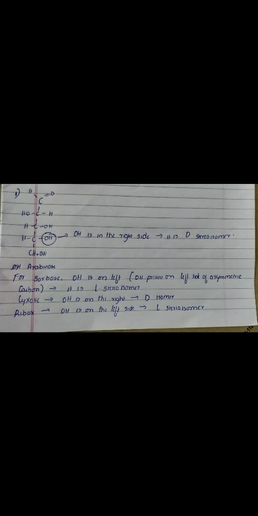 HO-C-H t-on OH 19 in the right side - 1113 DStycoon CH₂OH en Arabinos for Sorbosu. OH 19 on left Cow presmi on le sok of agym
