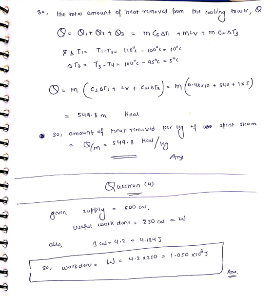 the total amount heat γ(moved rom the coo Ima buv, & 54-8 m Keal (m An rvin, supply= 500 cal useful u ork done = 230 cal 2