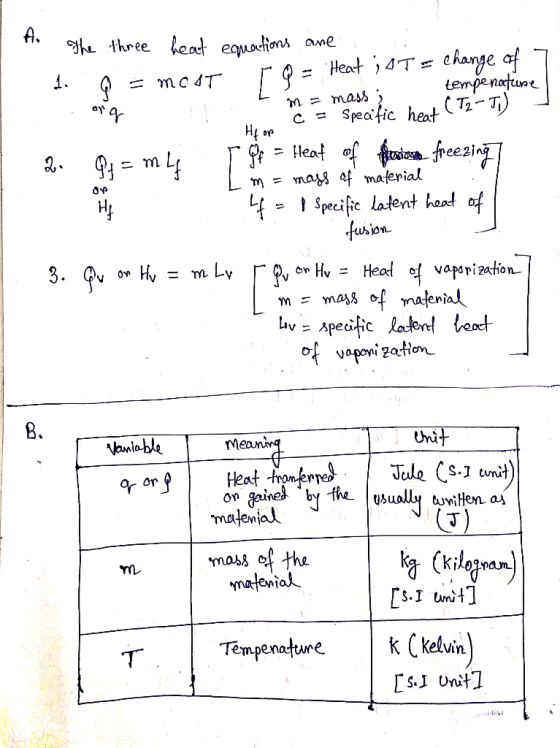 m = mass) I He or c = Specific heat ( T2-T) A. The three heat equations are 1. Q = most r Q = Heat 10 T = Change of 7 temp
