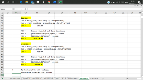 © v 1x ENG 02:00 23-03-2020 26 CG48 - CF CG CH a a CK a CM CN co CP Q CR CA best case OCF =( (sp-vc)(units) - fixed cost)(1-t