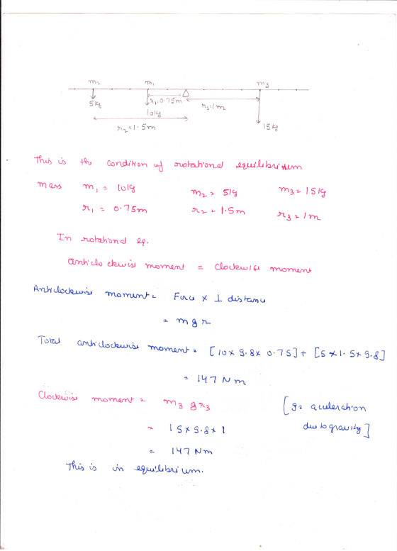m3 I Tronsme 0 5kg 0.75m loky rzalm realism 18 kg This is the for compum rotatione equilibritem mas m, a lola mz 514 2 Sisl n