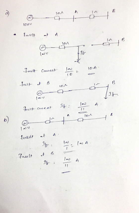 loov a fault at A. ☺ con too lov IOA Fault curent la Jault Current 10A 10 duit at B @moz an fult ament TOA four et A 16: et B