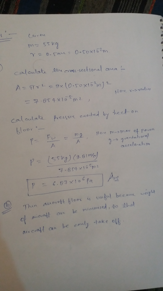 Curen m2 55kg r = 0.5am = 0.508 152m. calculate the cross-sectional carea ? Az Tre - Tix 10.50x15²m) 2 Here rasrading 7.854x1