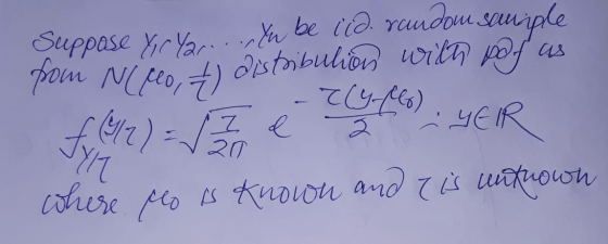 from N(Clo, t) distribution with pafas ryklo) Suppase yir Yar orth be ita rondom scuiple (Y/7) fir ed 20 z YER where peo As K