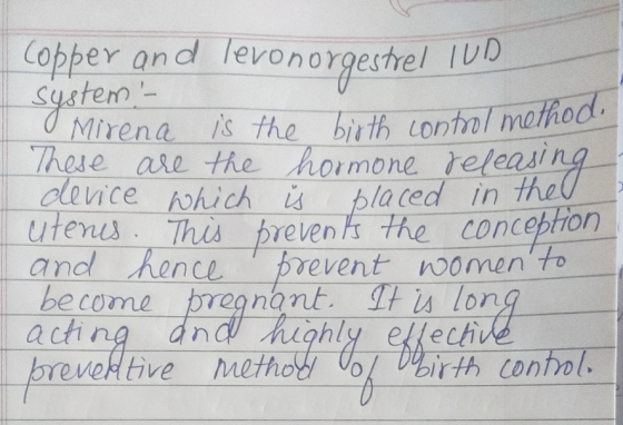 copper and levonorgestrel IV Mirena is the birth control method These are the hormone releasing device which ý blaced in the