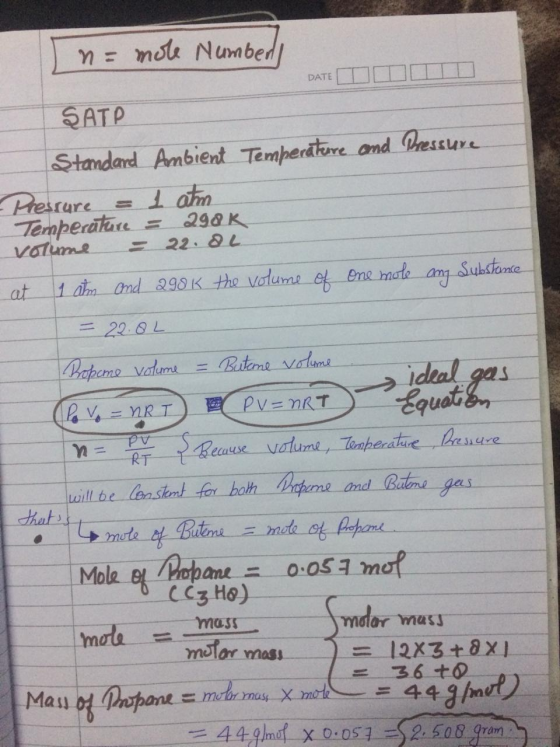 n = mole Number! DATE TDTT ŞATP Standard Ambient Temperature and Pressure -Pressure = 1 atm Temperature = 298 K volume = 22.8