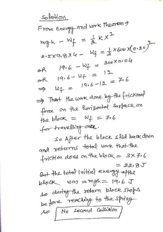 solation From energy and work Theorem mgh - wf = 1/2 xx² 0:5X9,8x4- wf = 1 x 600 x(0.20) or 1906 - Wf = 30000.04 OR 1916- WF