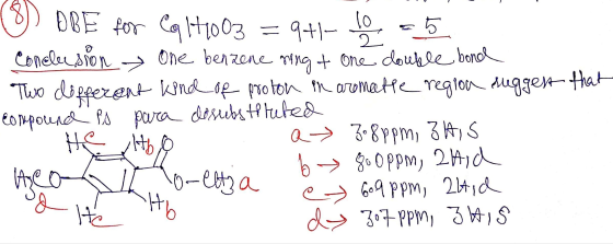 that (8) DBE for Coq H1003=94-10 = 5 Conclusion One benzene ring & one double bond Two different kind of proton in aromatte r