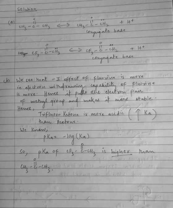 solution | CH₂ - C- CH3 C CH₃ -C- CH₂ + 4 + conjugate base E LF - 6 - CH₂ + H+ conjugate base tyto (b) We see that I effect o