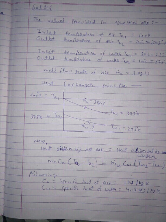 Sole 6 The values provided in question are :- Inlet Outlet temperature temperatue of of Air To, Air Ta = book = looc = 3731 I