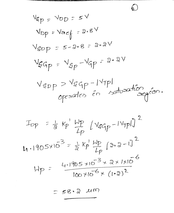 Vsp = VODE SV Vpp = Vacf = 2.8V Vsop - 5-208= 28V Visap = Vop-Vap=2.av Vepp > VsGp-N Tp! operates in saturatiolegion, Top 5 à