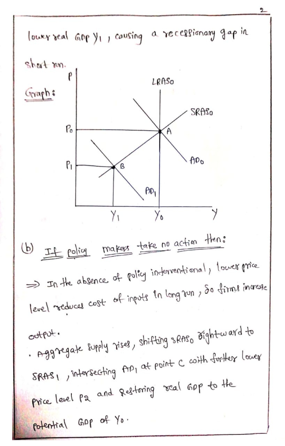 lowey seal Gop Yu, causing a recesſionary gapin short run. LRASO Graph: SRASO ADO Yo Yo makers take no action then: b) If pol