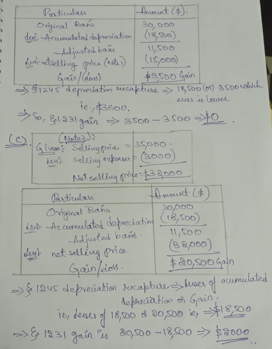 So, §1231 gain Particulars Amount (6). Original Boss 30,000 den? Accumulated depreciation (18,500) - Adjusted bam . 1,500 Tus