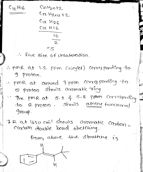 C12 HIG CnHantz (12 H2x12 +2 (12 H26 (12HIG 10 5 five site of unsaturation. ... imon Valls 1 :: PMR at 1.2 ppm (singlet) cert