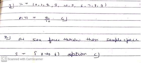 1 10, 2, 3, 4, s. 6, 7, 8, 9) PI7) Z 임 ej R sen free throw then sample space S Foto 6) CS Scanned with CamScanner option g