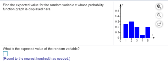 Find the expected value for the random variable x whose probability function graph is displayed here. ULL 0 1 2 3 4 5 What is