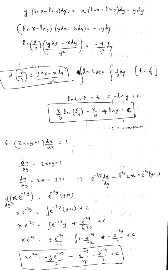 (x-)dydy Iny= C ()- C Eons teif G (2xyt dy dn 2y : -2y ) e C - e e