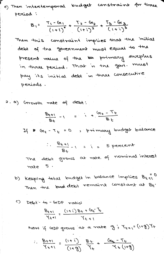 budget constraint for three e) Then intertemporal period : e Then this constraint implies that the initial debt of the govern