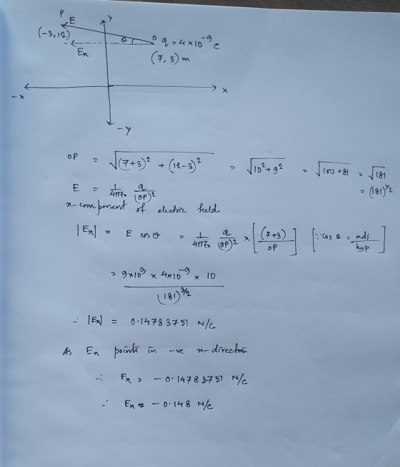 (-3,12) ono q>44109 e (7, 3) m En -Y op V(+3) + (12-3)? > 10² + g2 100 +81 2 181 (18172 מן 2 21-cm LI LOP2 component of elect