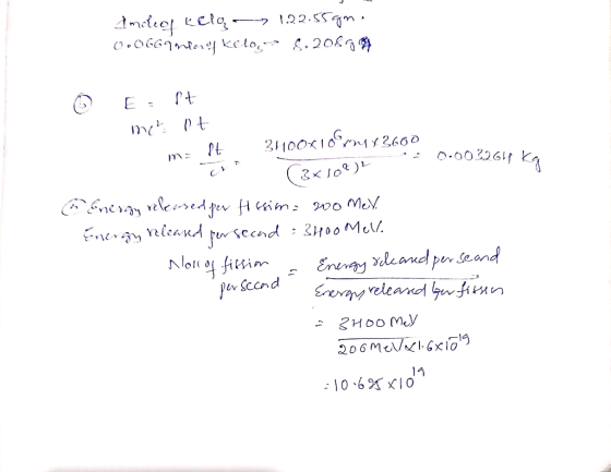 Imclio kelą 0.066inler of Kelo, 1.22.55gm. 8. 20888 : 0.0032614 kg 1. meh it me pt 31100x1073600 et (3x108) Energy released p