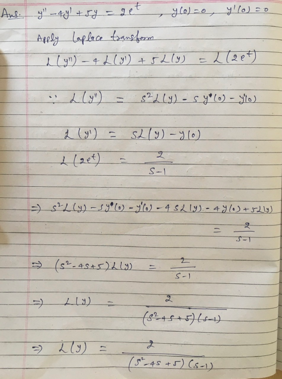 ه: (ما اورهد (هاوامو = د اوه او هم Laplace transform Apply (*e و )2 = (9) 2 + (ان ) - (191 (والا - (ه) - (لالی - (ه . ها 2 -
