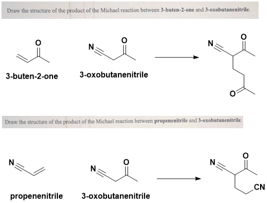Draw the structure of the product of the Michael reaction between 3-buten-2-one and 3-oxobutanenitrile 3-buten-2-one 3-oxobut