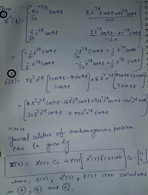 Then 1-50 sinat - 7t 2 e sin4x the t losst LO 20 5 et costit 2 e cott-40 t sintet 7 - 20 7+ . 4 wos4 t 42 sinate A ett sinat