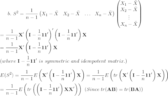 (x -y *** x-iy x-ix) =289 (x₂-x) x(117-), (117 - 1) x 5- (where I l is symmetric and idempotent matrix.) E(s?) = m +1(x