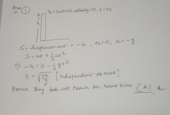 Au( M-initial velouity O, t-0s S- displasement= -h, Mo, a=- S=ut tat 2 1 h-0- g2 thIndependent ob maus tenie thay beth ell Aa