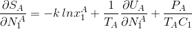 \frac{\partial S_A}{\partial N_1^A}=-k\,lnx_1^A+\frac{1}{T_A}\frac{\partial U_A}{\partial N_1^A}+\frac{P_A}{T_AC_1}