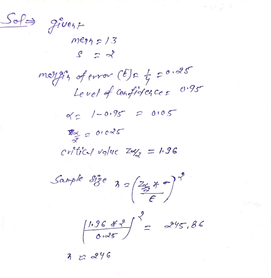 Soly givena megna13 me - Pro- (€): có 5 Level of confidences 0.95 de /-0195- = 0105 Critical value Zala = 1196 Sample sige na