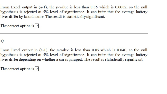 From Excel output in (a-1), the p-value is less than 0.05 which is 0.0002, so the null hypothesis is rejected at 5% level of