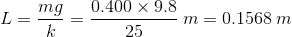 L=\frac {mg}{k}=\frac {0.400\times 9.8}{25}\: m = 0.1568\: m