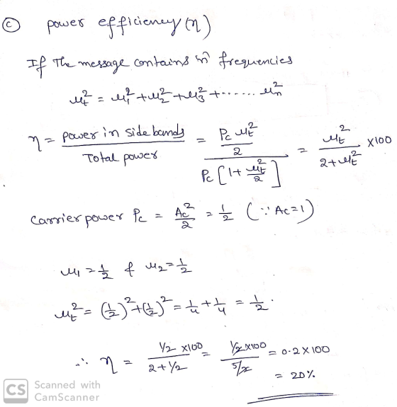 © power efficiency (n) . If the message contains in frequencies 4² = 4f +42 +4 torr... en n = power ins power in side bands -